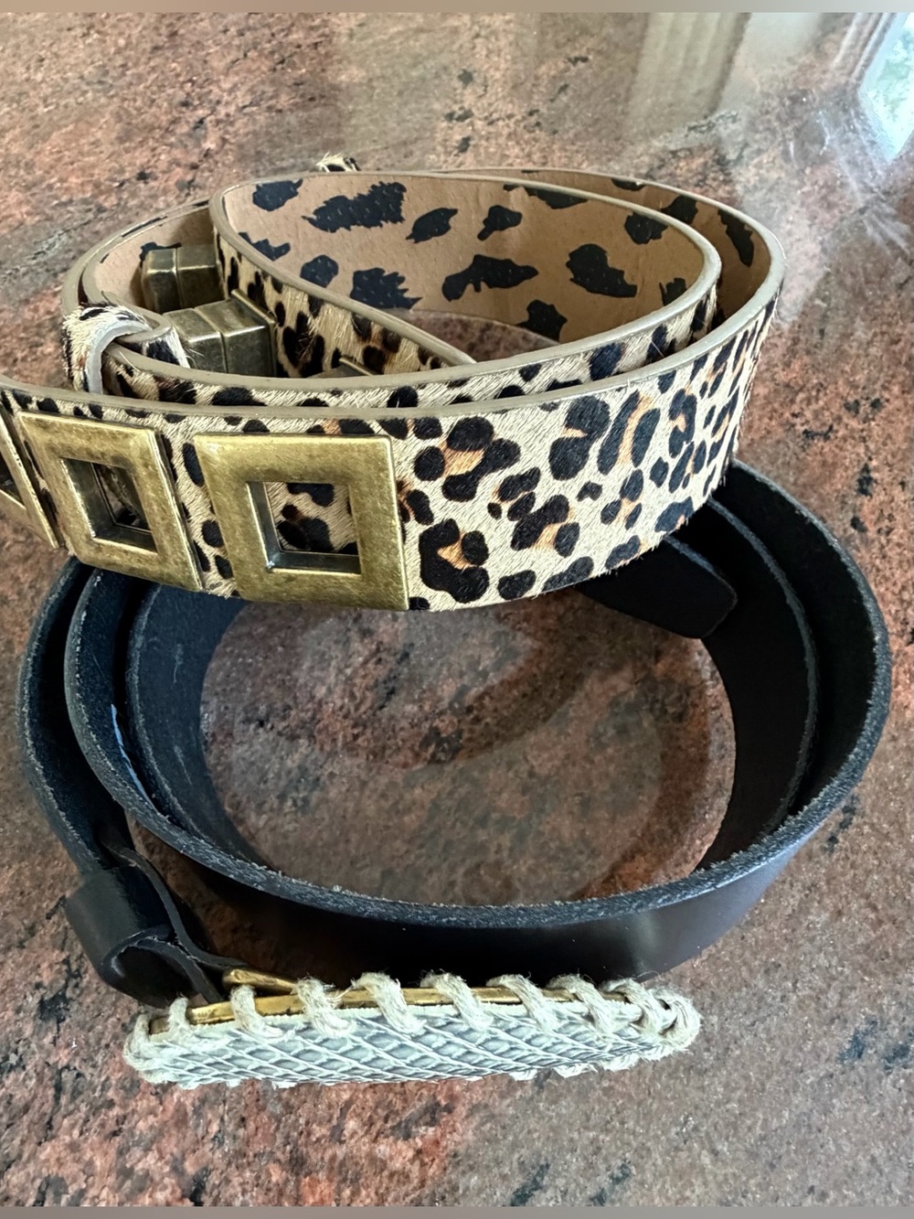 2 Leather Belts: Betsey Johnson Cowhide hair leather belt & Invita leather belt